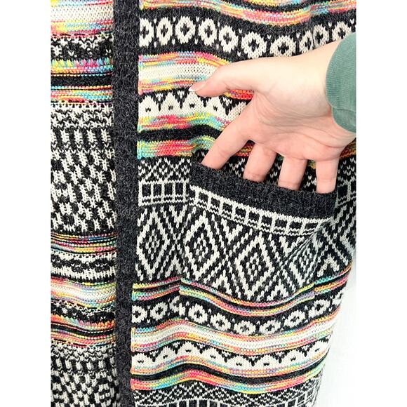 Monteau Rainbow Duster Cardigan Sweater Medium Aztec Southwestern Knit Boho - Picture 5 of 6